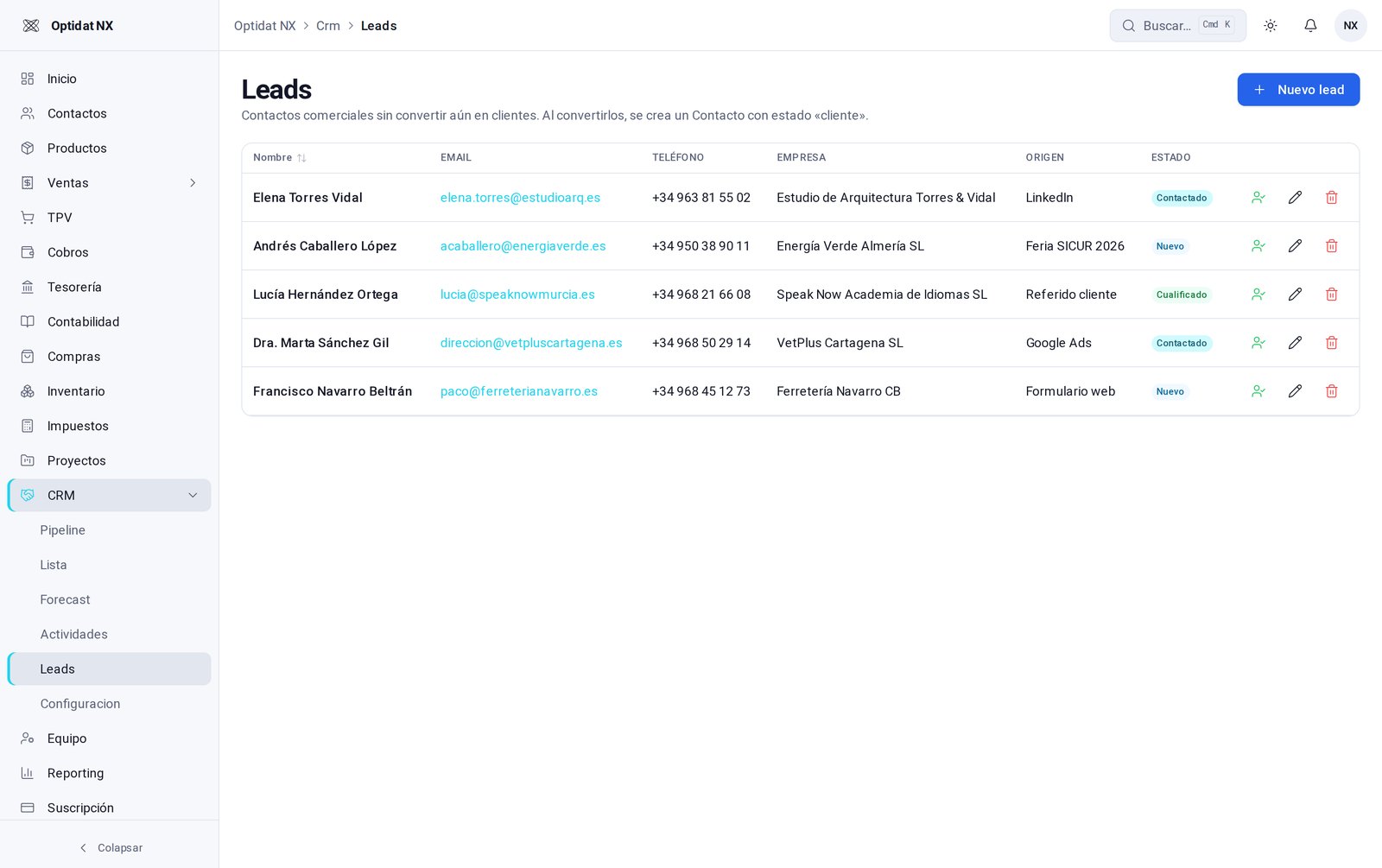 Leads en ElodeaH CRM
