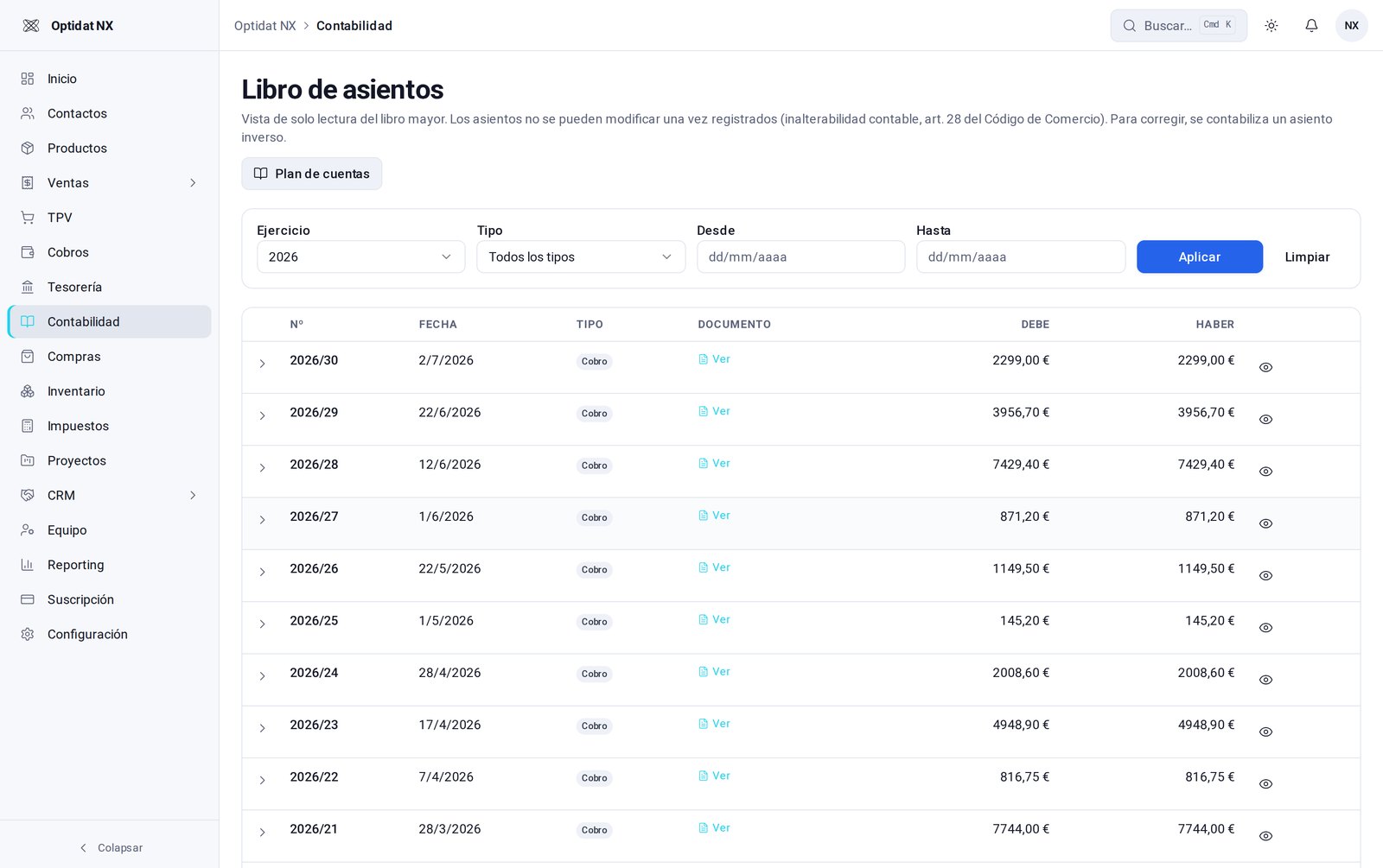 Contabilidad en ElodeaH ERP